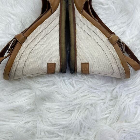 Chanel Light Brown Slingback Peep Toe Leather Wedge Sandals - Picture 11 of 16